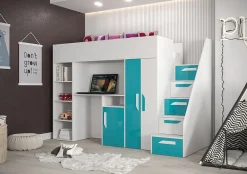 PARTY 14 Lit superposé 247/165/120 (blanc/turquoise)>Abiks Meble New