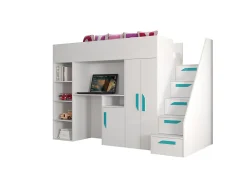 PARTY 14 Lit superposé 247/165/120 (blanc/blanc/turquoise)>Abiks Meble Online
