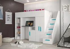 PARTY 14 Lit superposé 247/165/120 (blanc/blanc/turquoise)>Abiks Meble Online