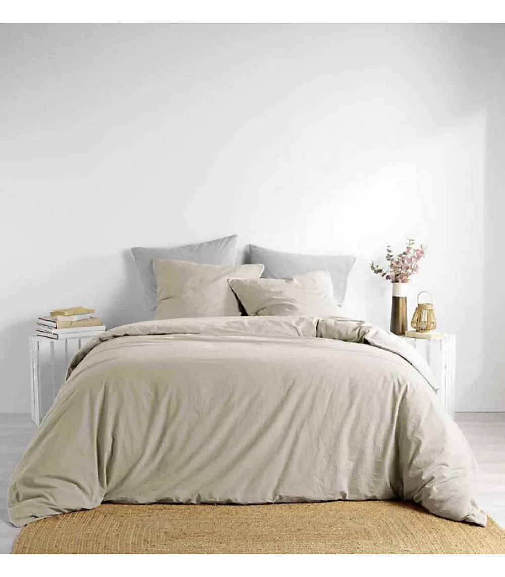 Douceur D'Intérieur PARURE 3 P. 240 x 220 CM COTON LAVE UNI 57 FILS LINETTE LIN - 220x240cm - Lin* Parure De Lit
