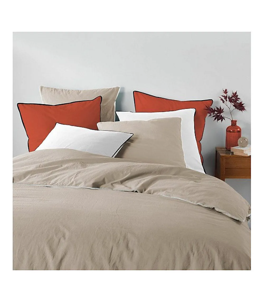 Douceur D'Intérieur PARURE 3 P. 240 x 220 CM COTON LAVE UNI 57 FILS LINETTE LIN - 220x240cm - Lin* Parure De Lit