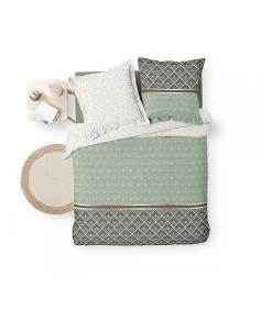 PARURE 3 P. 240 x 220 CM PERCALE IMP. 78 FILS ALLOVER BELOR - 220x240cm - Vert kaki>Douceur D'Intérieur Outlet