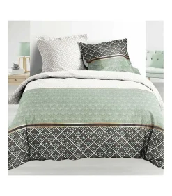 PARURE 3 P. 240 x 220 CM PERCALE IMP. 78 FILS ALLOVER BELOR - 220x240cm - Vert kaki>Douceur D'Intérieur Outlet