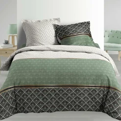 PARURE 3 P. 240 x 220 CM PERCALE IMP. 78 FILS ALLOVER BELOR - 220x240cm - Vert kaki><noscript><img width=