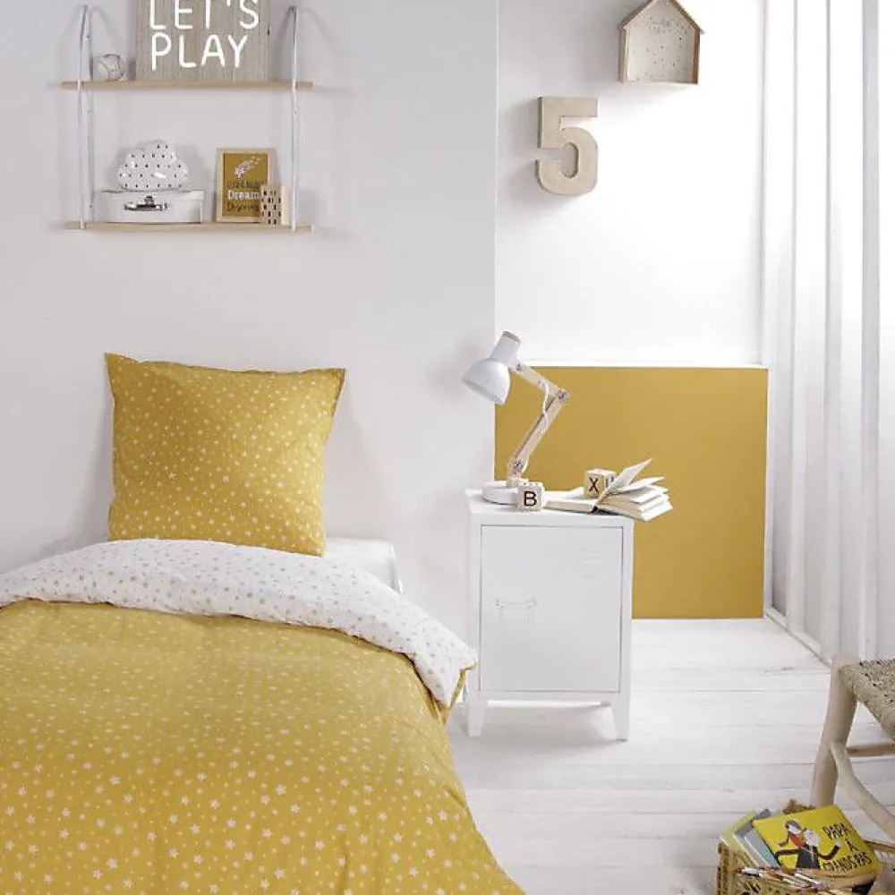 Today Parure de couette 140 x 200 "Happy Stella" Réversible 100% Coton / 57 Fils/cm² - Jaune* Housse De Couette