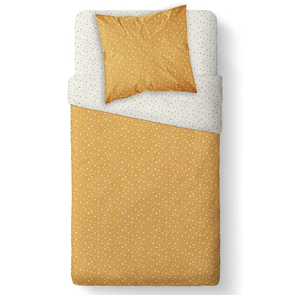 Today Parure de couette 140 x 200 "Happy Stella" Réversible 100% Coton / 57 Fils/cm² - Jaune* Housse De Couette