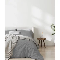 Sleep Retreat Parure de couette "Drift" pur coton teint lavé 57 fils/cm² toutes dimensions - Gris clair - Parure de couette 240 x 220 cm + 2 Tai* Parure De Lit