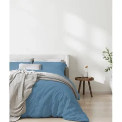 Sleep Retreat Parure de couette "Drift" pur coton teint lavé 57 fils/cm² toutes dimensions - Bleu Tendre - Parure de couette 240 x 220 cm + 2 Ta* Parure De Lit
