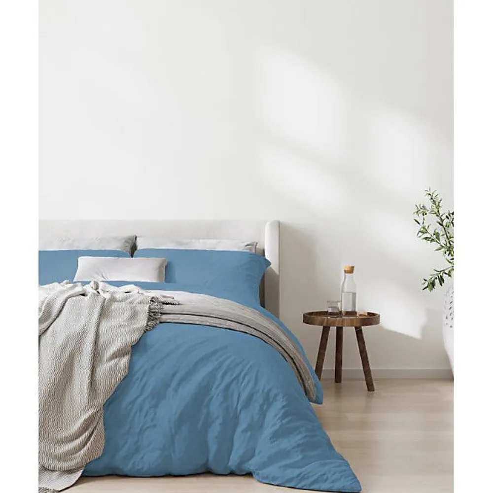 Sleep Retreat Parure de couette "Drift" pur coton teint lavé 57 fils/cm² toutes dimensions - Bleu Tendre - Parure de couette 240 x 220 cm + 2 Ta* Parure De Lit