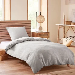 Parure de couette "Nid d'abeille" 140 x 200 pour lit 1 place - Nid d'abeille Perle>Coton Pur Online