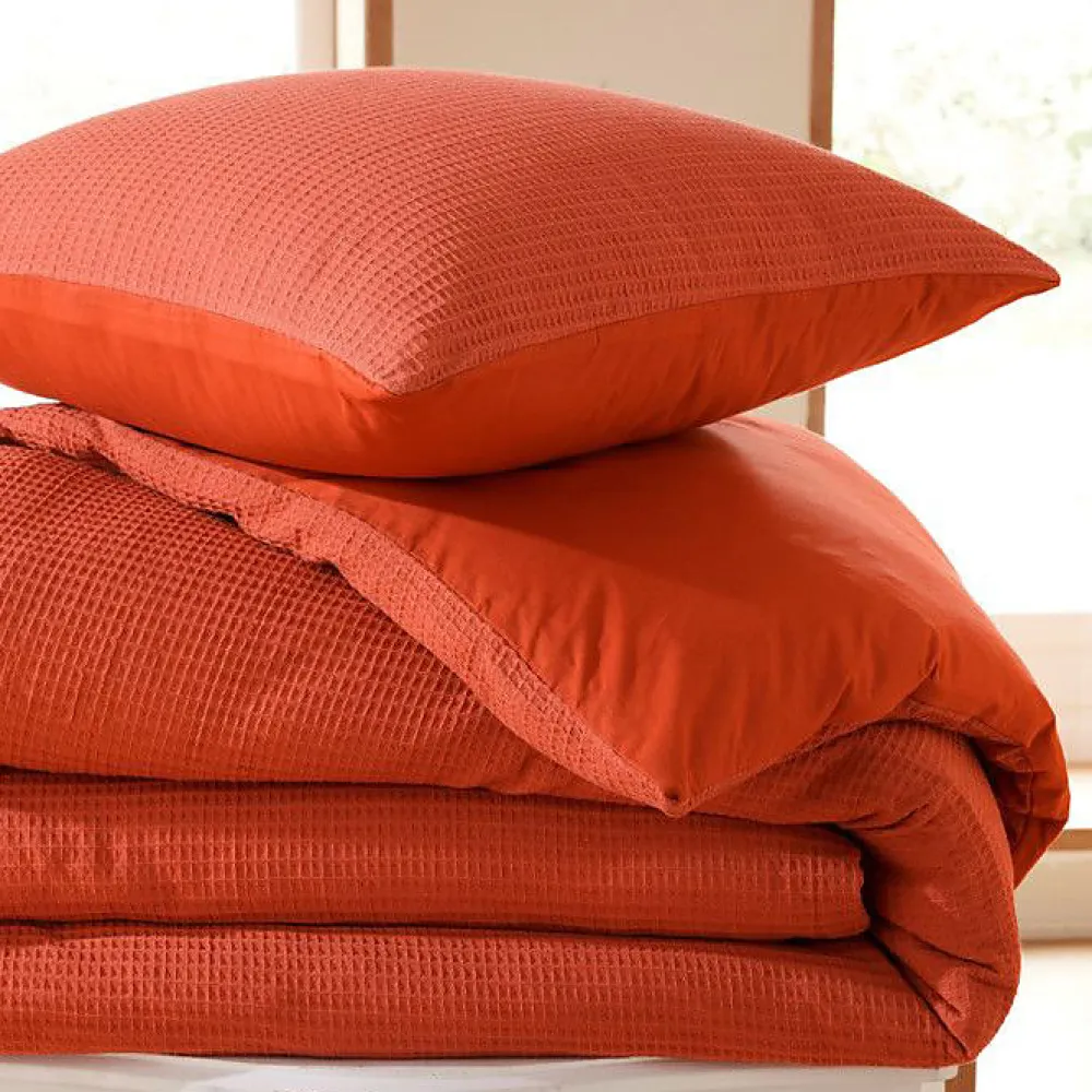 Parure de couette "Nid d'abeille" 260 x 240 pour lit 2 Places "King Size" 160 à 180 cm - Nid d'abeille Terracotta>Coton Pur Hot