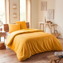 Parure de couette "Nid d'abeille" 260 x 240 pour lit 2 Places "King Size" 160 à 180 cm - Nid d'abeille Curry>Coton Pur Online