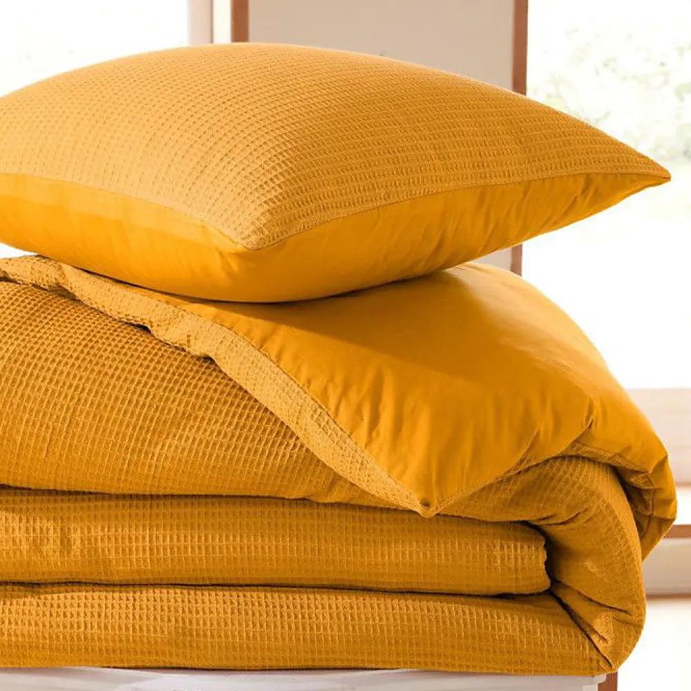 Parure de couette "Nid d'abeille" 260 x 240 pour lit 2 Places "King Size" 160 à 180 cm - Nid d'abeille Curry>Coton Pur Online