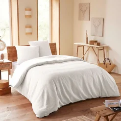 Parure de couette "Nid d'abeille" 260 x 240 pour lit 2 Places "King Size" 160 à 180 cm - Nid d'abeille Neige>Coton Pur Online