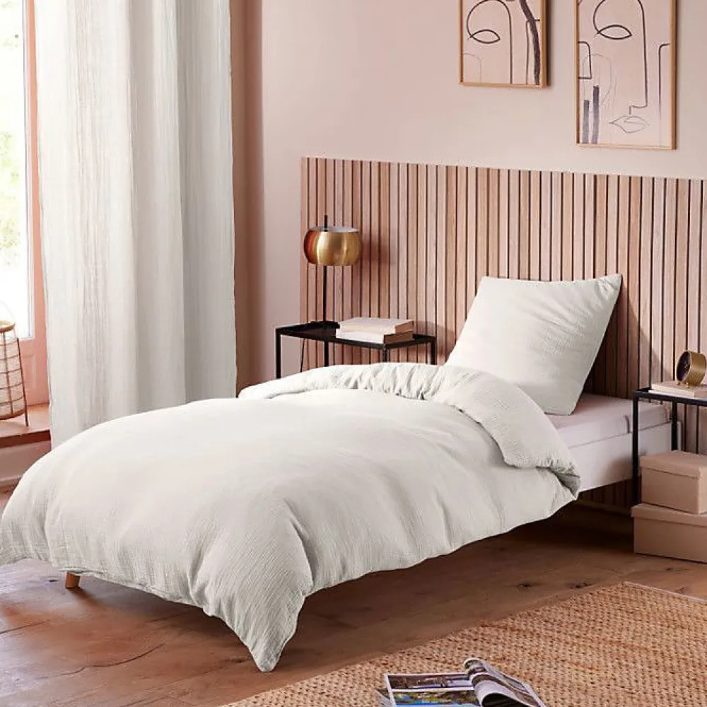Coton Pur Parure de couette "Noah" Gaze de Coton 140 x 200 pour lit 1 place - Noah Neige* Housse De Couette