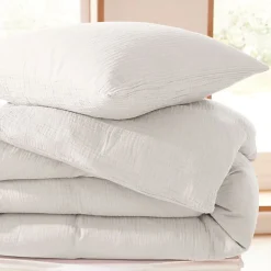 Coton Pur Parure de couette "Noah" Gaze de Coton 260 x 240 pour lit 2 Places "King Size" 160 à 180 cm - Noah Neige* Housse De Couette