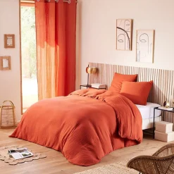 Coton Pur Parure de couette "Noah" Gaze de Coton 260 x 240 pour lit 2 Places "King Size" 160 à 180 cm - Noah Terracotta* Housse De Couette