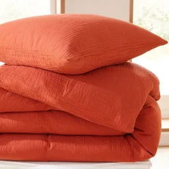 Coton Pur Parure de couette "Noah" Gaze de Coton 260 x 240 pour lit 2 Places "King Size" 160 à 180 cm - Noah Terracotta* Housse De Couette