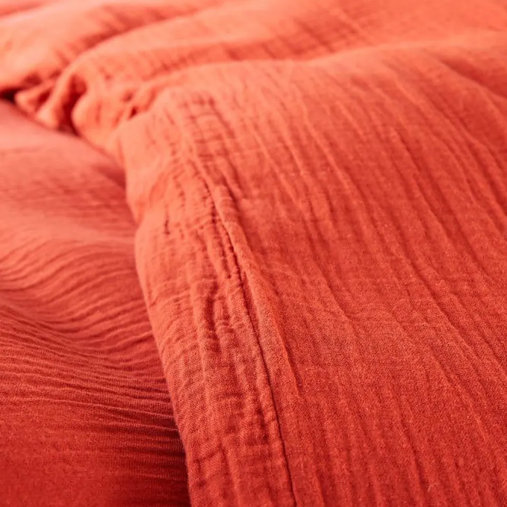 Coton Pur Parure de couette "Noah" Gaze de Coton 140 x 200 pour lit 1 place - Noah Terracotta* Housse De Couette