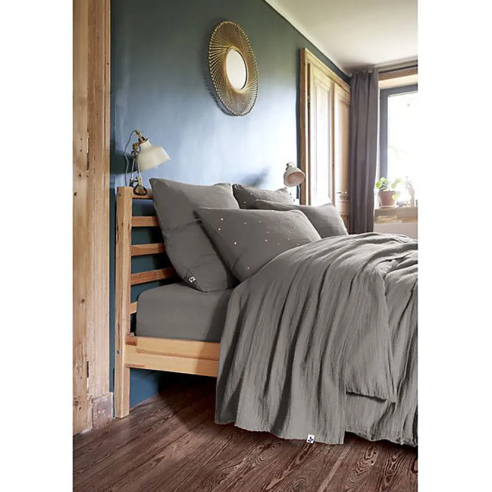Parure de draps 4 pièces & 5 pièces "Gaïa" Gaze de Coton - Gaïa Granit - Parure de draps 5 pièces (1 Drap plat 240 x 300 + 1 Drap>L'Effet Papillon New