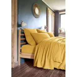 Parure de draps 4 pièces & 5 pièces "Gaïa" Gaze de Coton - Gaïa Safran - Parure de draps 4 pièces (1 Drap plat 240 x 300 + 1 Drap>L'Effet Papillon Online
