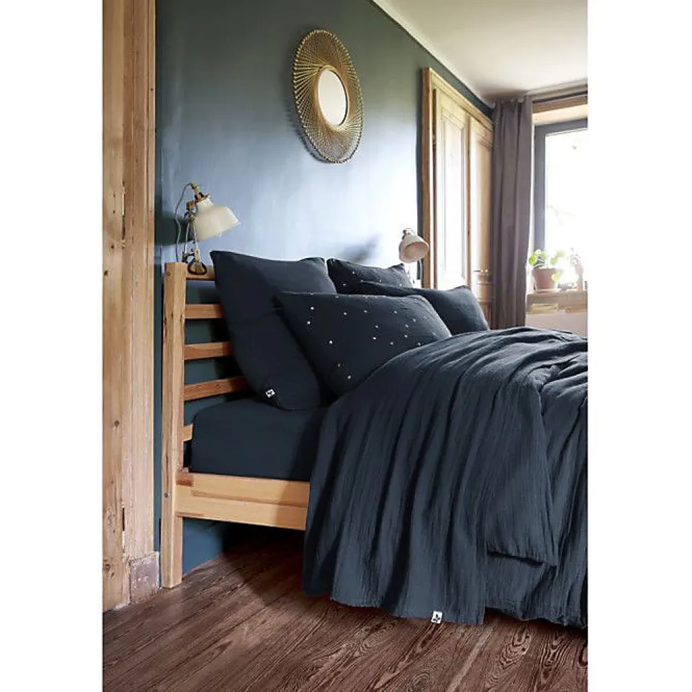 Parure de draps 4 pièces & 5 pièces "Gaïa" Gaze de Coton - Gaïa Minuit - Parure de draps 4 pièces (1 Drap plat 240 x 300 + 1 Drap>L'Effet Papillon Hot
