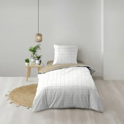 Parure de Lit 100% Coton Cadria Naturel Certifiée OekoTEX 200 x 140 cm>Douceur D'Intérieur Best