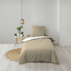 Parure de Lit 100% Coton Cadria Naturel Certifiée OekoTEX 200 x 140 cm>Douceur D'Intérieur Best