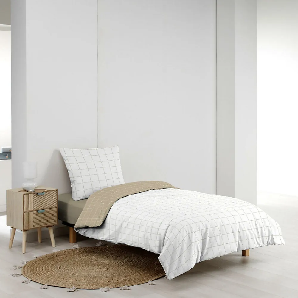 Parure de Lit 100% Coton Cadria Naturel Certifiée OekoTEX 200 x 140 cm>Douceur D'Intérieur Best