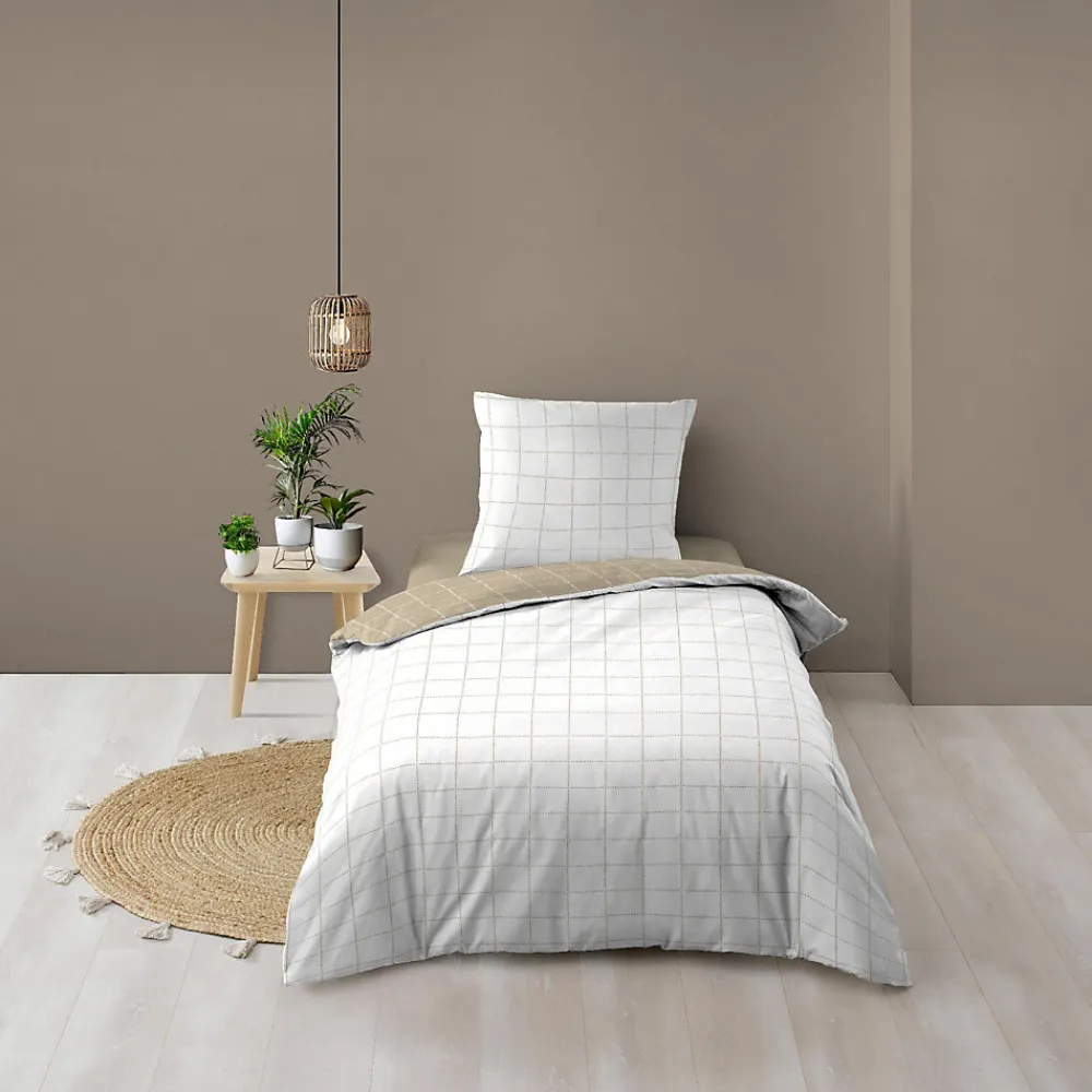 Parure de Lit 100% Coton Cadria Naturel Certifiée OekoTEX 200 x 140 cm>Douceur D'Intérieur Best