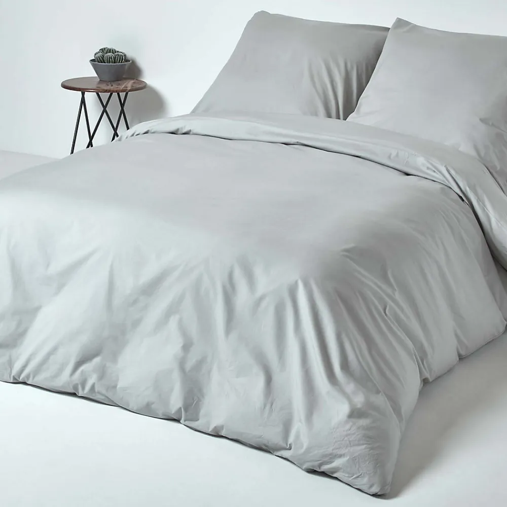 Parure de lit 100% coton égyptien 200 fils gris acier, 240x220cm ->Homescapes