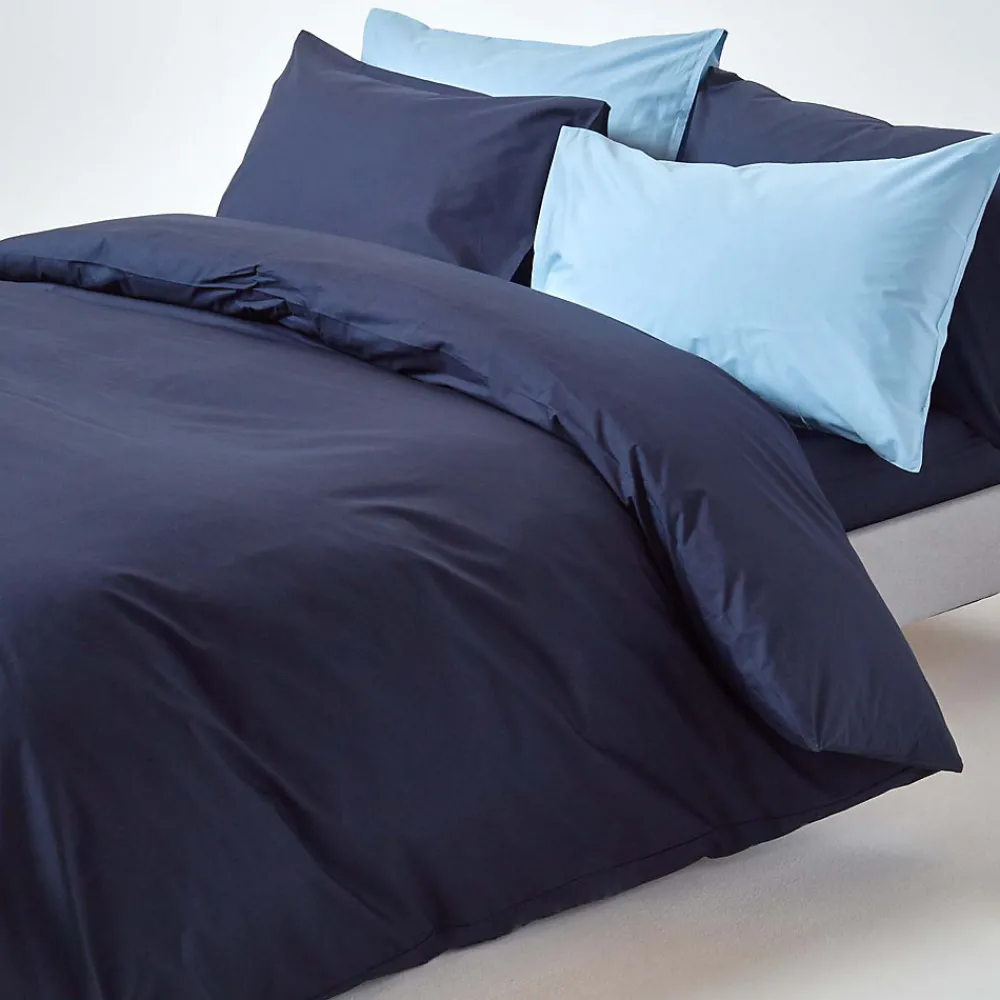 Parure de lit 100% coton égyptien 200 fils bleu marine, 200x200cm ->Homescapes Sale