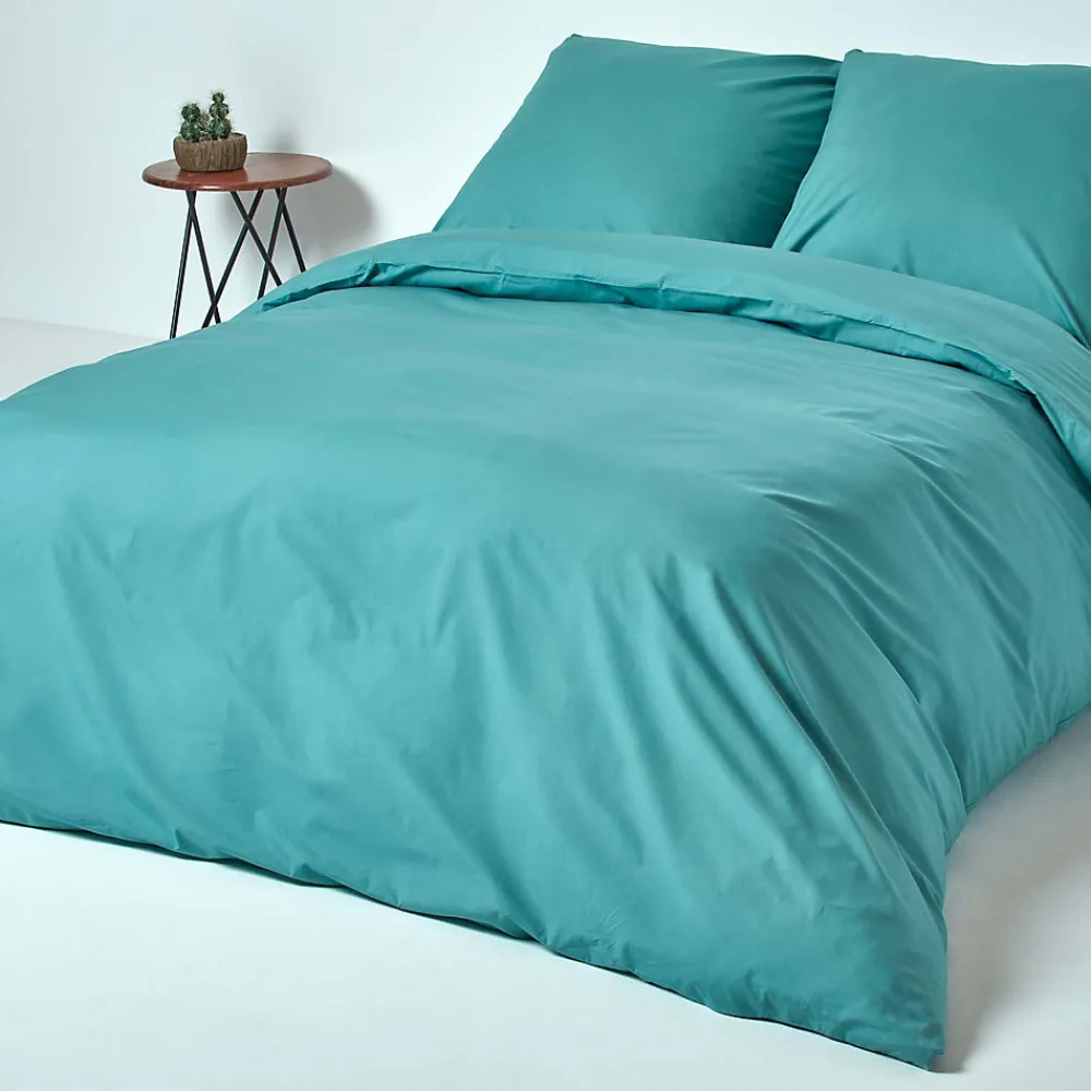Parure de lit 100% coton égyptien 200 fils bleu canard, 155x220cm ->Homescapes Online