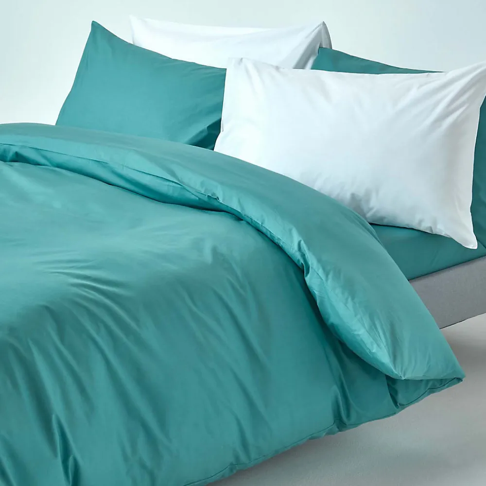Parure de lit 100% coton égyptien 200 fils bleu canard, 155x220cm ->Homescapes Online