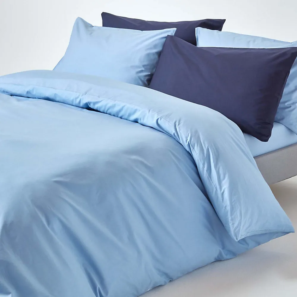 Parure de lit 100% coton égyptien 200 fils bleu, 135x200cm ->Homescapes Outlet