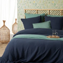 Parure de lit - gaze de coton - bleu gris - 240x220 cm - Atmosphera>Atmosphera Créateur D'Intérieur Outlet
