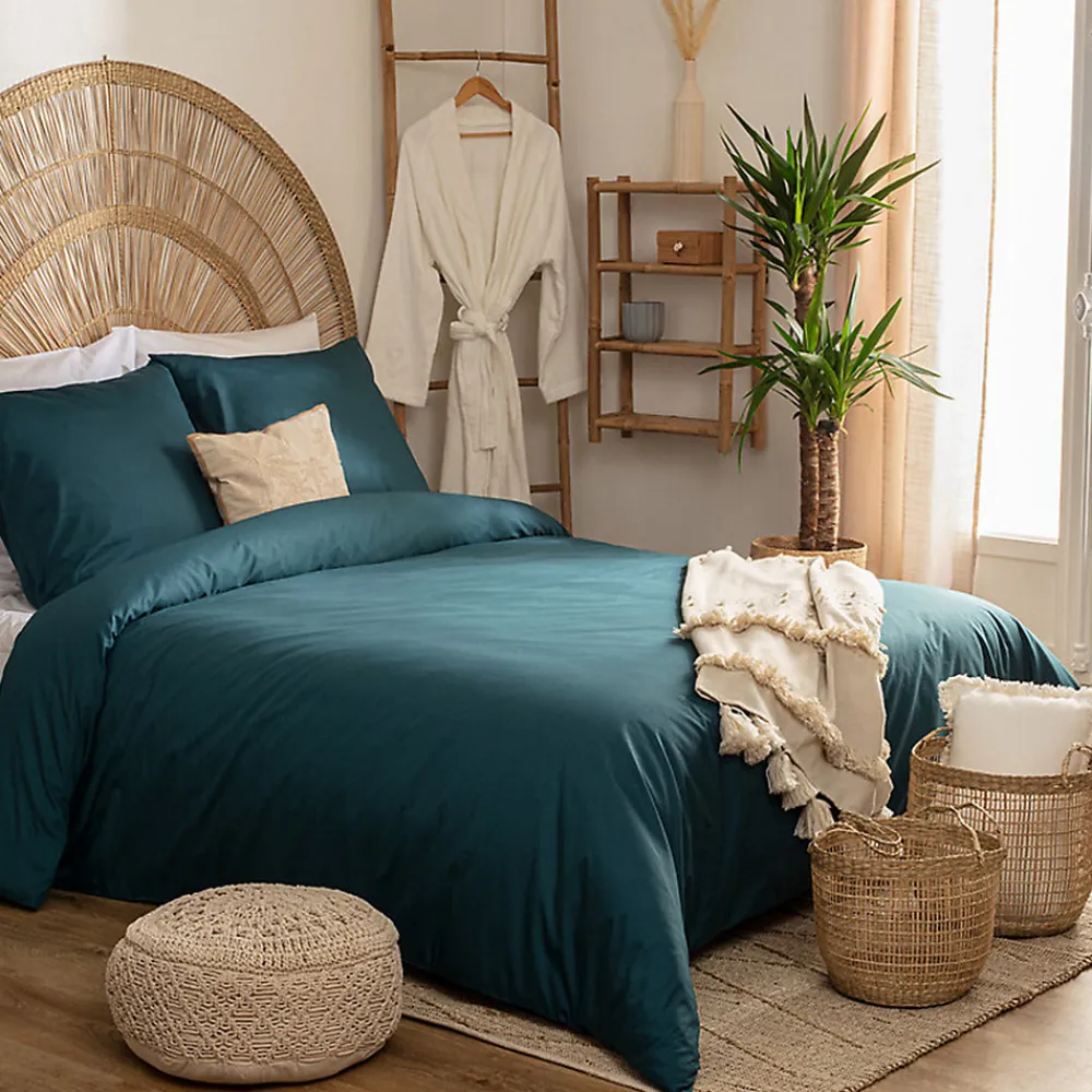 Parure de lit - percale - bleu - 260x240 cm - Atmosphera>Atmosphera Créateur D'Intérieur Online