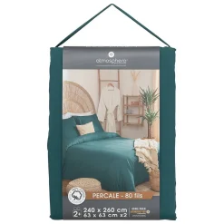 Parure de lit - percale - bleu - 260x240 cm - Atmosphera><noscript><img width=