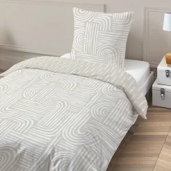 Future Home Parure de lit 1 personne en coton imprimé beige 140x200cm* Parure De Lit