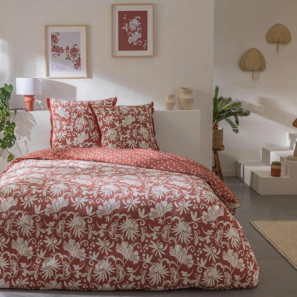 Parure de lit 2 personnes floral à franges en coton 240x220cm>Future Home New