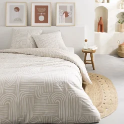 Future Home Parure de lit 2 personnes en coton 57 fils imprimé beige 240x220cm* Parure De Lit