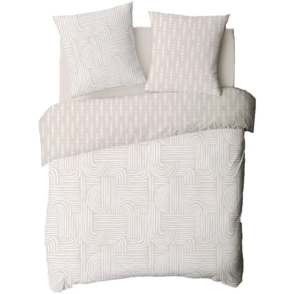 Future Home Parure de lit 2 personnes en coton 57 fils imprimé beige 260x240cm* Parure De Lit