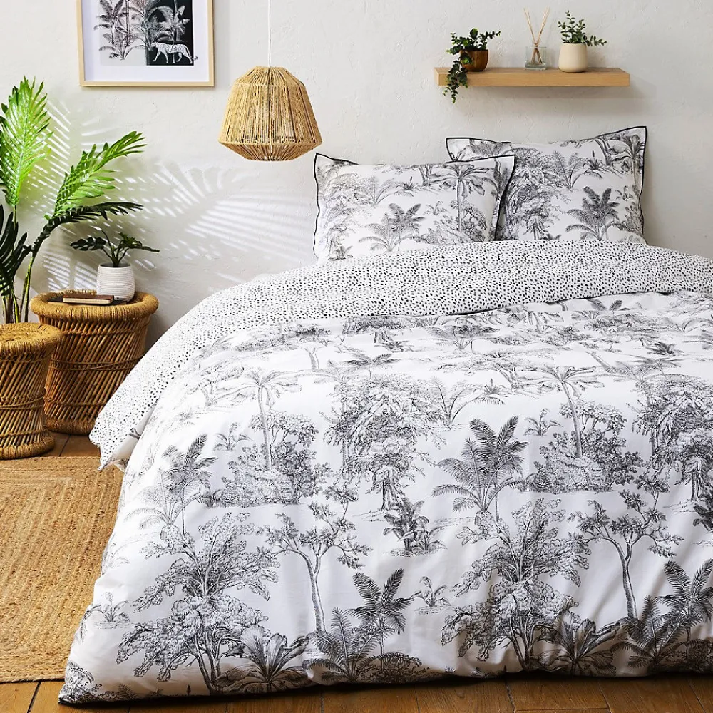 Future Home Parure de lit 2 personnes en coton 57 fils imprimé blanc 240x220cm* Parure De Lit