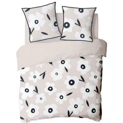 Parure de lit 2 personnes en coton 57 fils imprimé beige 240x220cm><noscript><img width=