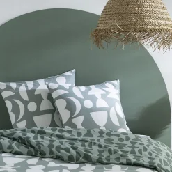 Parure de lit 2 personnes en coton 57 fils imprimé vert 240x220cm><noscript><img width=