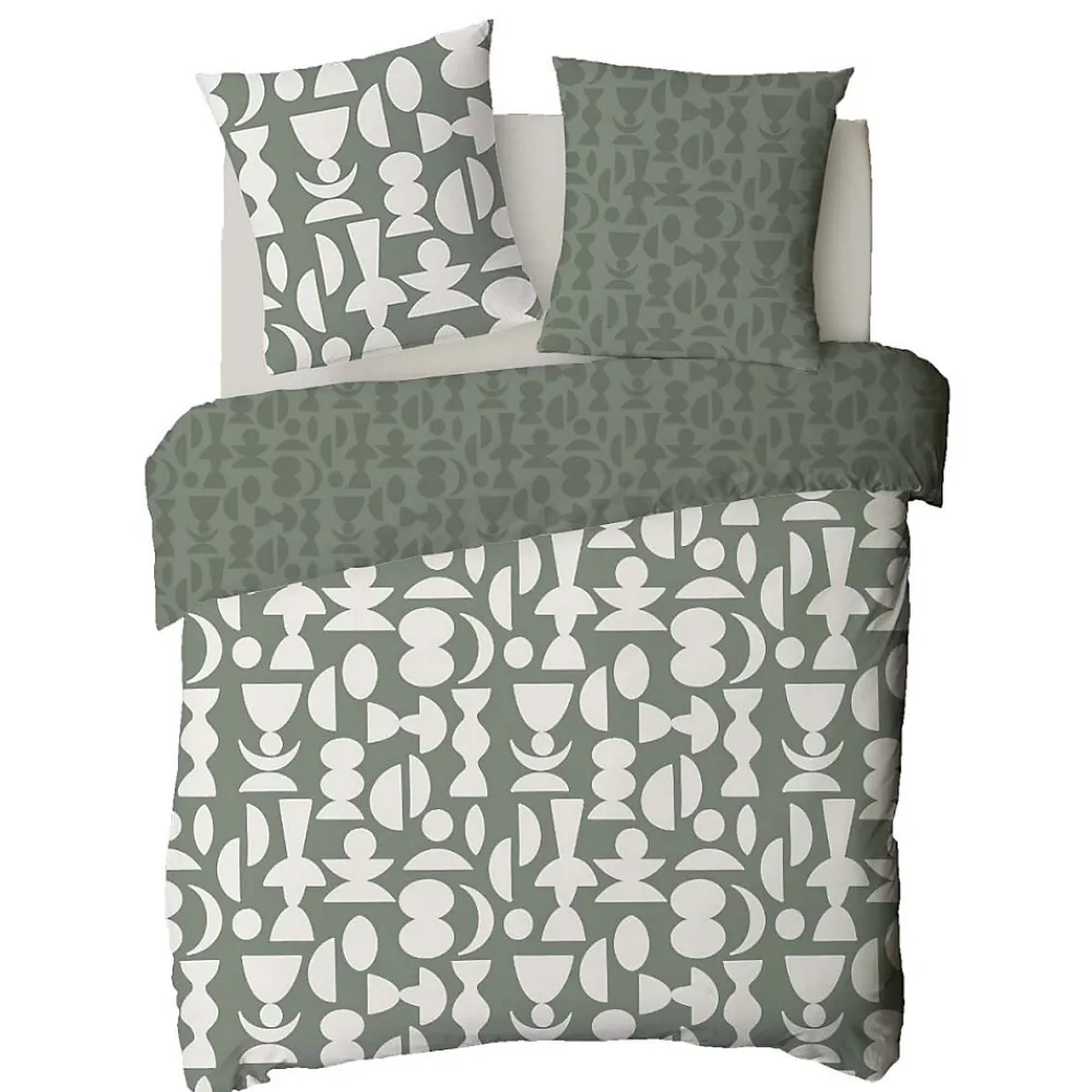 Parure de lit 2 personnes en coton 57 fils imprimé vert 240x220cm>Future Home Clearance