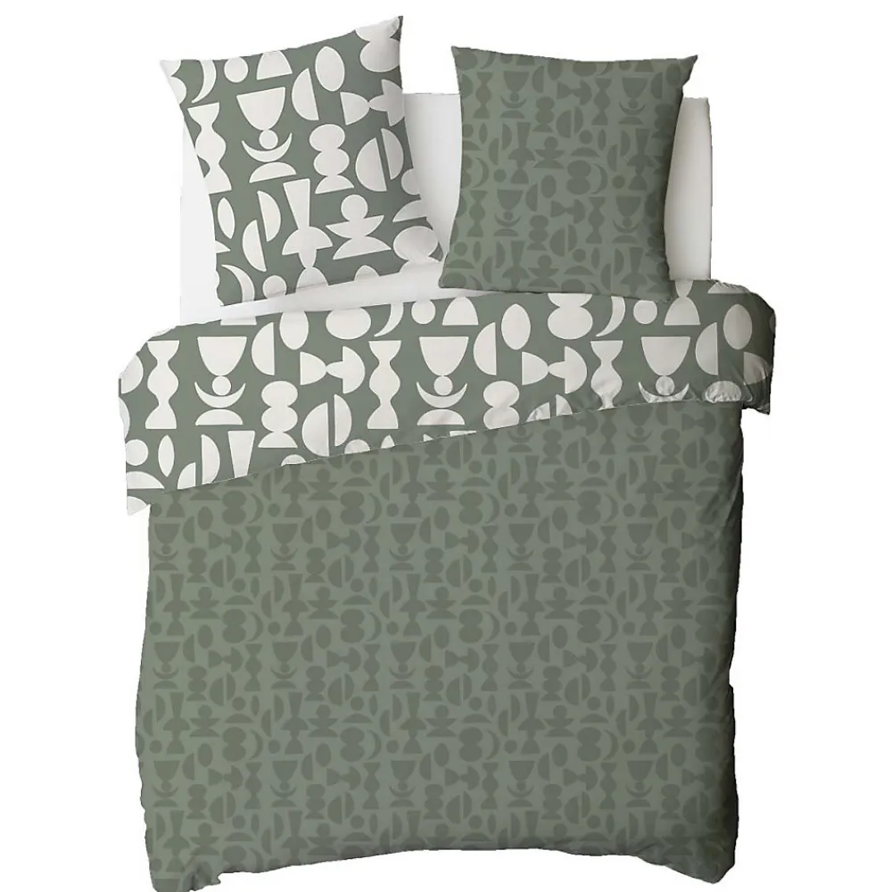 Parure de lit 2 personnes en coton 57 fils imprimé vert 240x220cm>Future Home Clearance