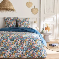 Future Home Parure de lit 2 personnes en coton 57 fils imprimé bleu 240x220cm* Parure De Lit