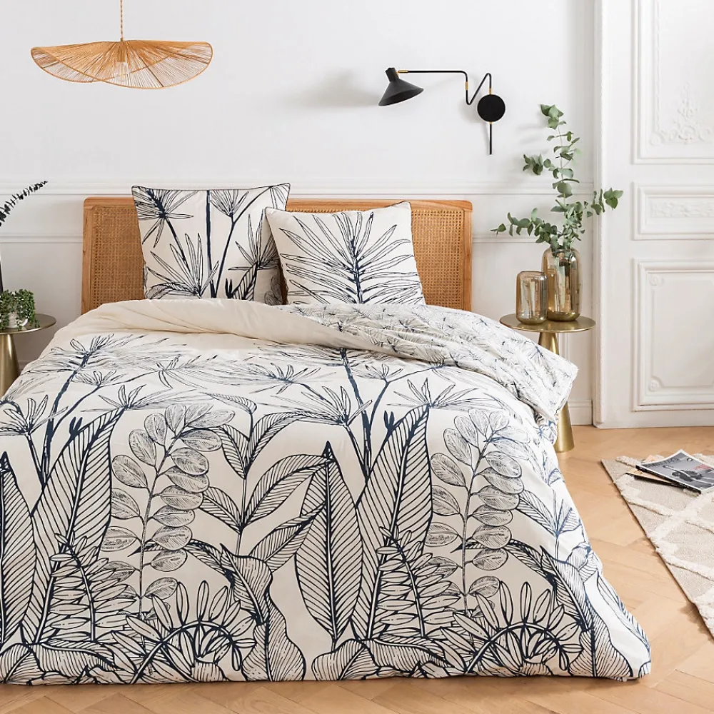 Future Home Parure de lit 2 personnes en coton 57 fils imprimé blanc 240x220cm* Parure De Lit