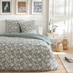 Parure de lit 2 personnes floral et pois en coton 260x240cm>Future Home